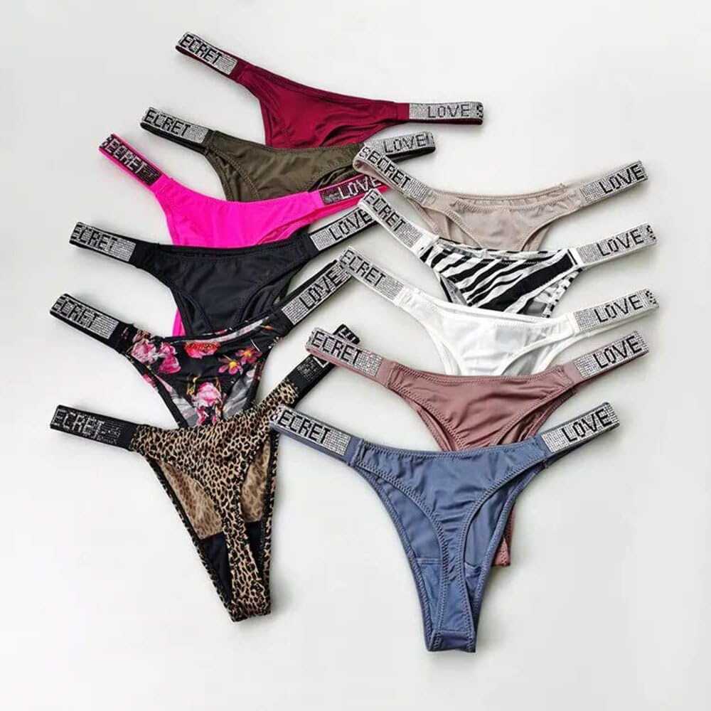 Love Salve Rhinestone Embellished Cotton Thong: Dazzling Brazilian Lingerie for Women - Love Salve